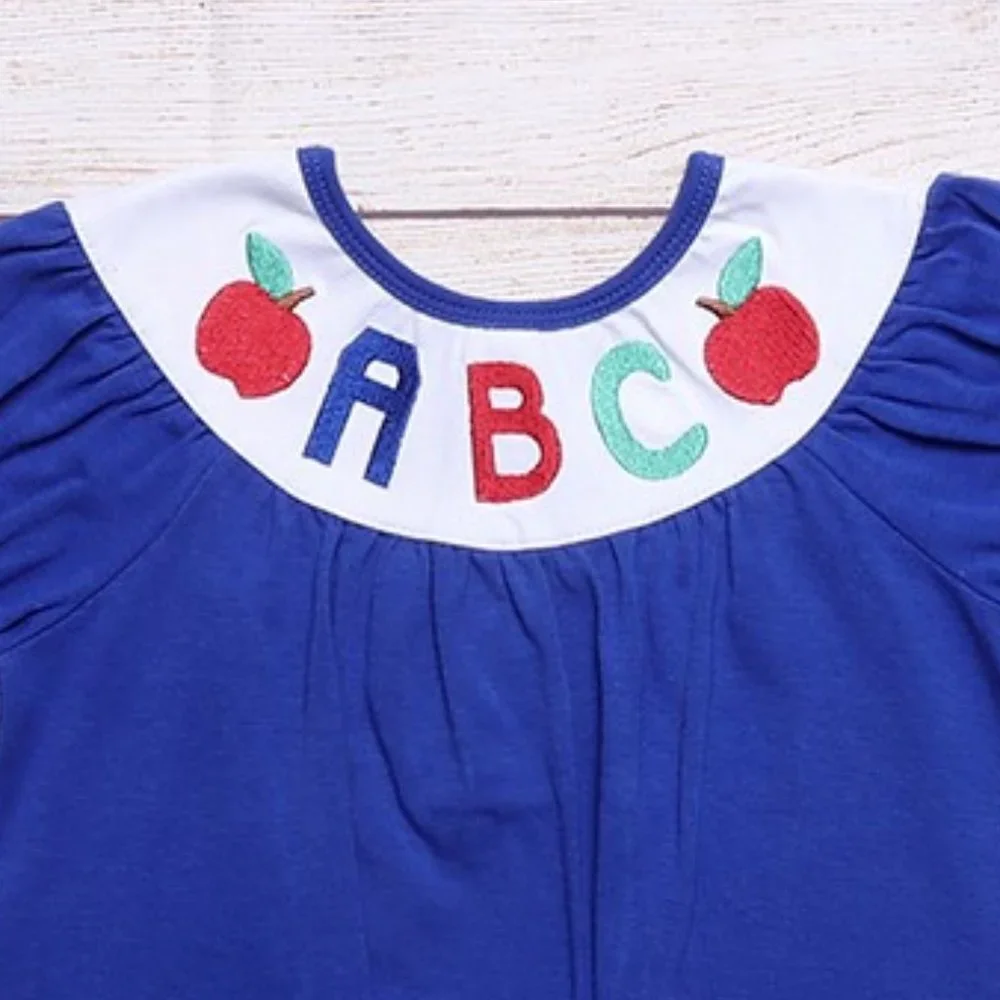 Boutique Back to School Embroidered ABC Tunic Girls Shorts Outfit Set